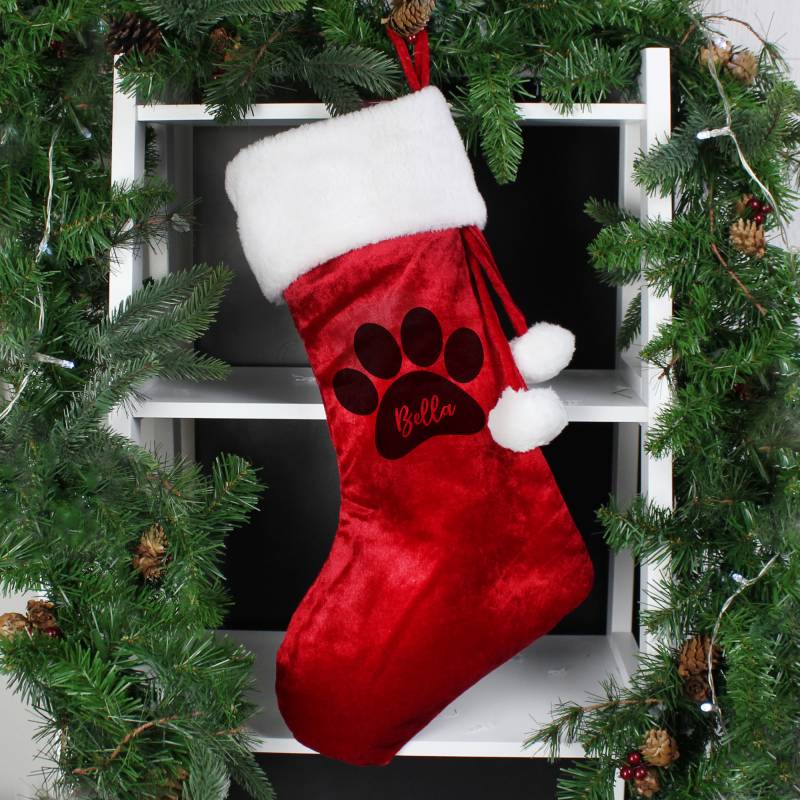 Personalised Paw Print Red Stocking