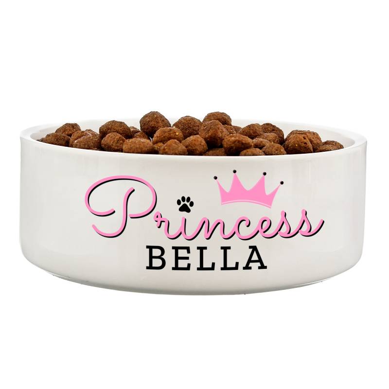 Personalised 'Princess' 14cm Medium Ceramic White Pet Bowl