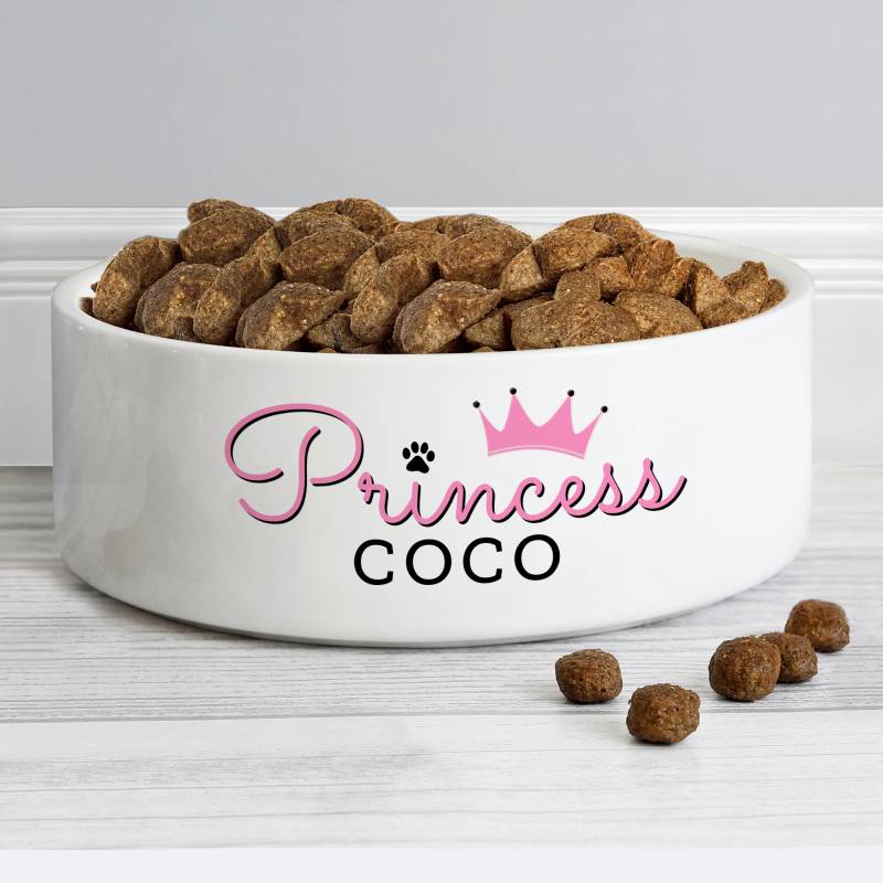 Personalised 'Princess' 14cm Medium Ceramic White Pet Bowl