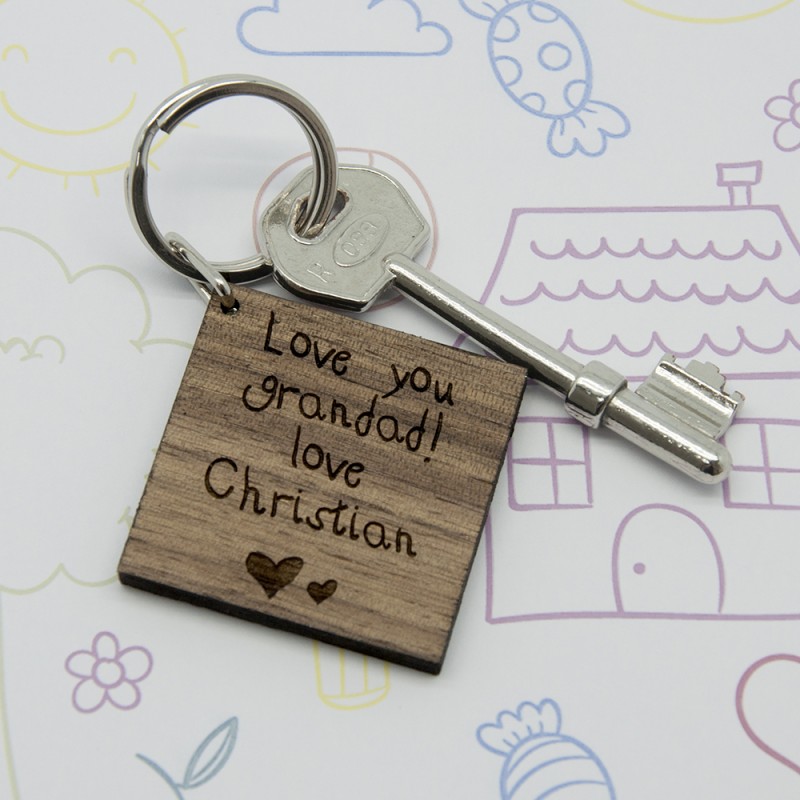 Personalised Kids Handwriting Wooden Keyring